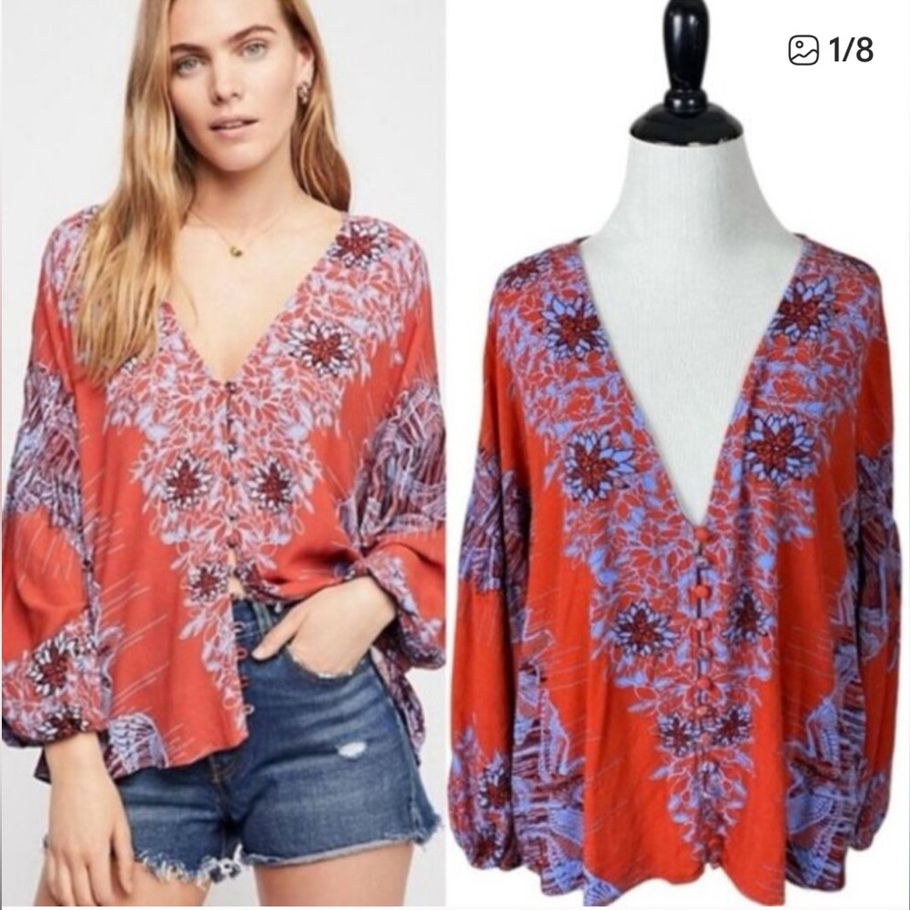 Free People nwot Birds of a Feather button up blouse